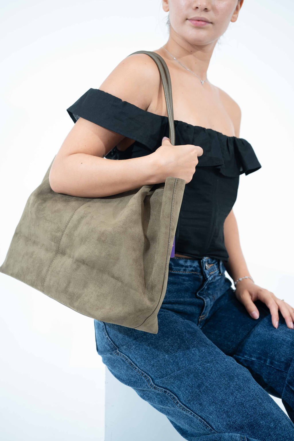 BUCKET SUEDE BAG KHAKI/GREEN