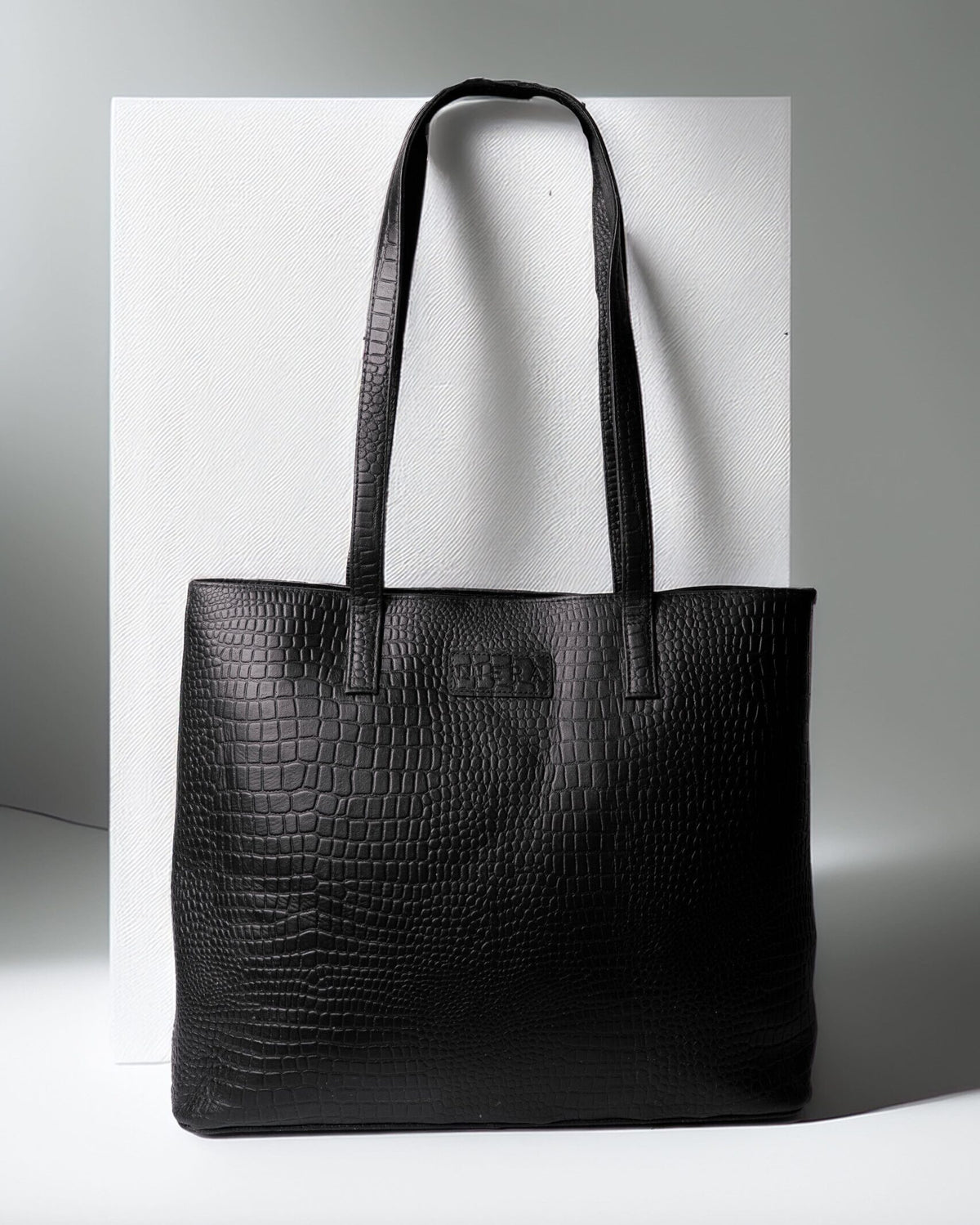 CROC LEATHER TOTE BAG BLACK